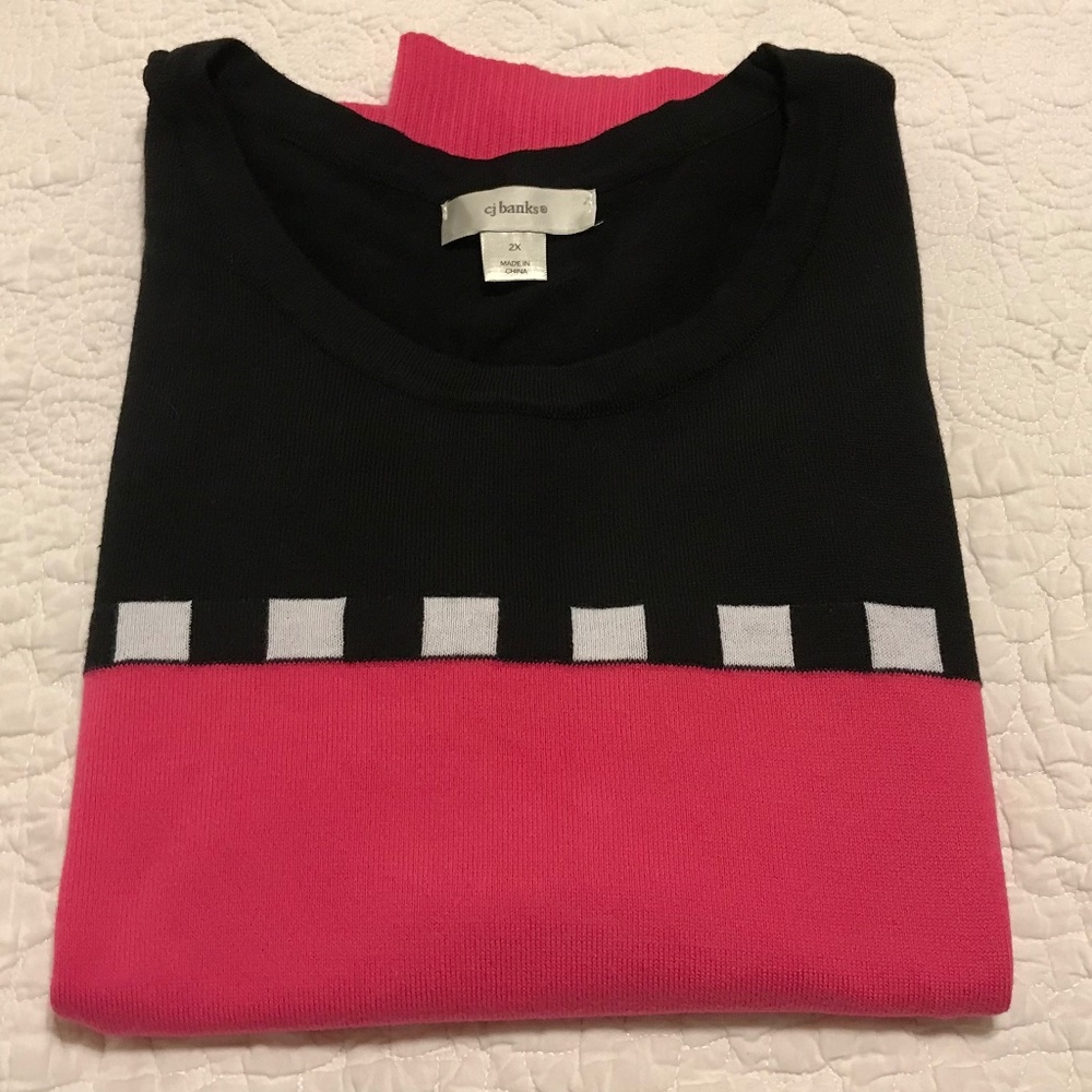 C&B pink & black sweater tank with black & white border detail- Barbiecore! (2X)